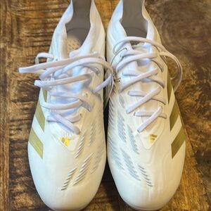 Adidas White and Gold Athletic Shoes with Knit Upper